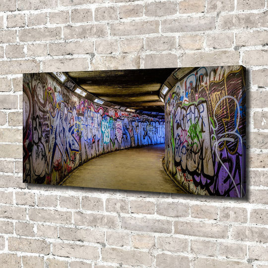 Wall Canvas Painting Ready Immediate Installation Graffiti In The Metro 140x70 Cm