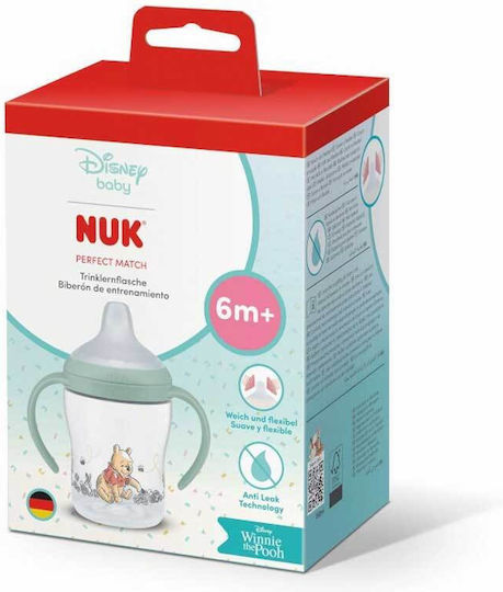 Nuk Winnie The Pooh Εκπαιδευτικό Μπιμπερό Πλαστικό με Λαβές Πράσινο για 6m+ 150ml