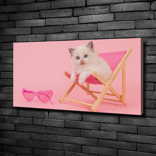 Panou De Perete Pânză De Înaltă Calitate Print Pisică Șezlong 100x50 Cm
