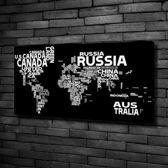 Панел Платнен Готов Рамка Карта На Света Надписи 100x50 См