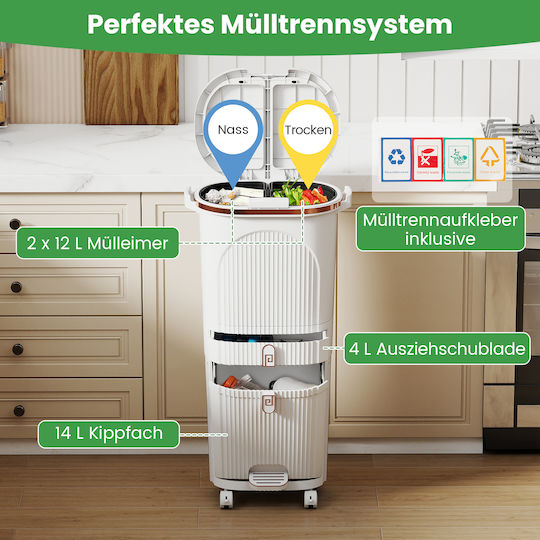 Costway Plastic Recycling Bin with Pedal 42L White
