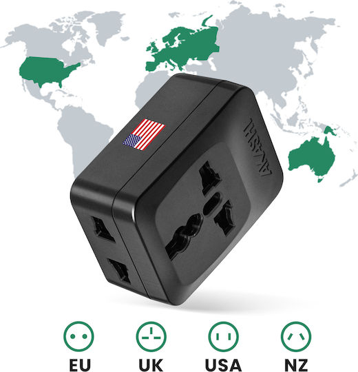 Akashi Travel Adapter Socket Type A Usa Japan China 3 Outlets Black