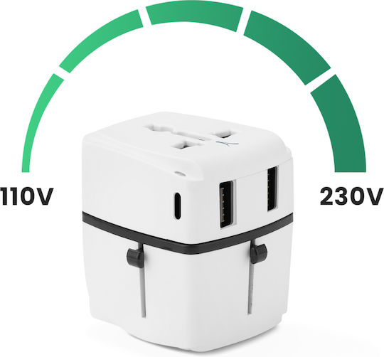 Akashi Travel Adapter Usa Europe Uk Australia 2x Usb 2x Usb C 20w White
