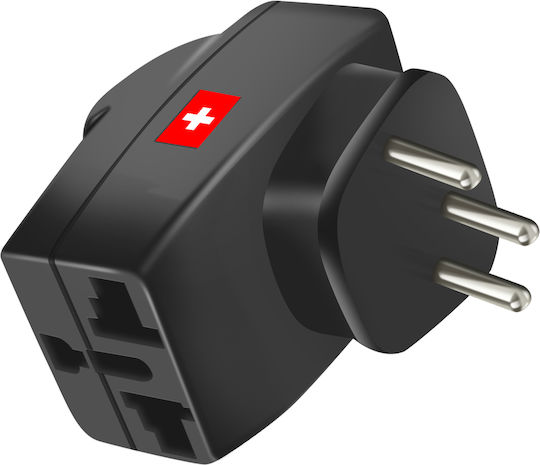 Akashi Travel Adapter Socket Type J Switzerland 3 Universal Outlets Black