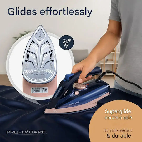 ProfiCare Steam Iron 2600W with Ceramic Plate navy blue/rose gold