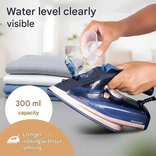 ProfiCare Steam Iron 2600W with Ceramic Plate navy blue/rose gold