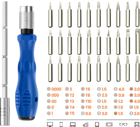 Max Excell 32-in-1 Screwdriver Kit Multi-device Precise Magnetic Non-slip Handle Blue