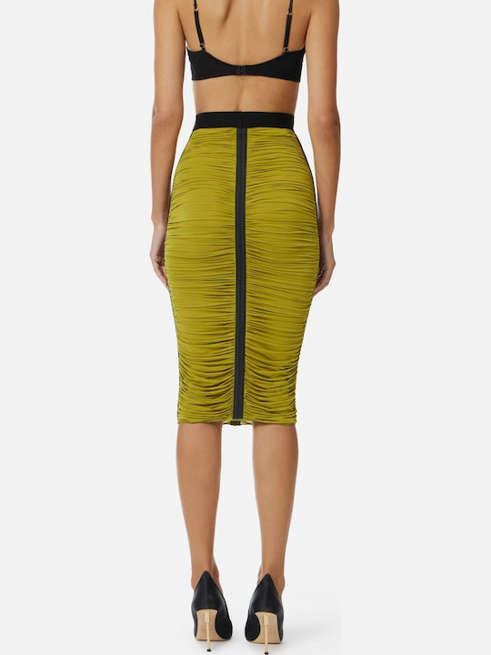 Elisabetta Franchi Satin Creion Talie Înaltă Midi Fustă Lime