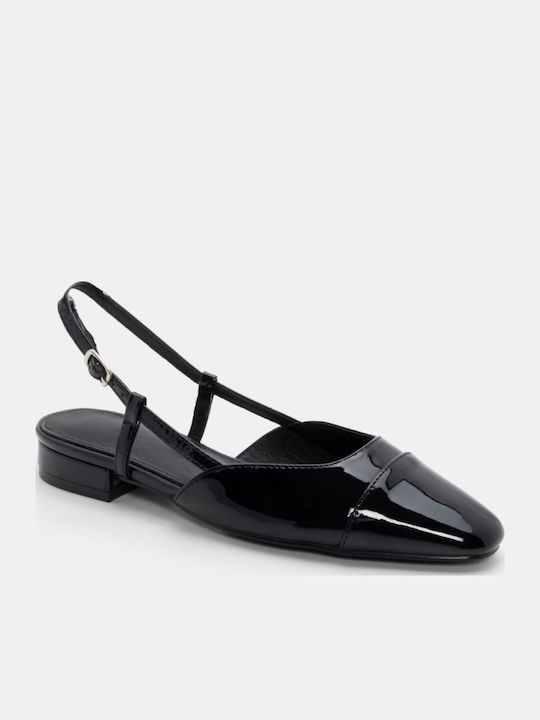 Synthetic Leather Pointy Slingback Ballerinas Black