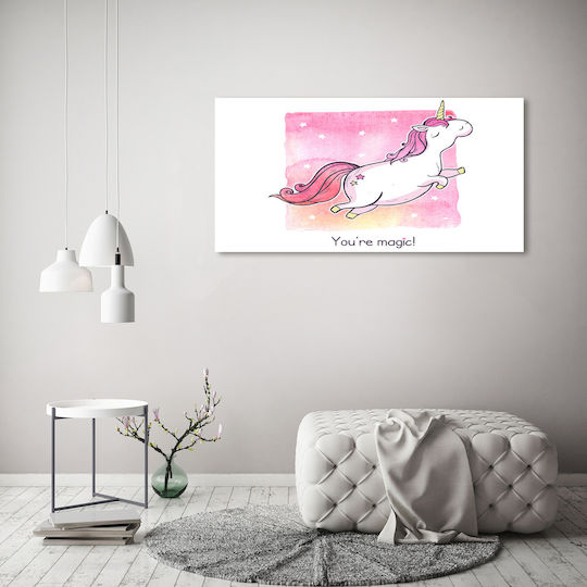 Панел Платнен Холна Стая Декорация Стена Розов Еднократен Еднорог 120x60 Cm
