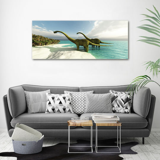 Kinder Wandkunst Leinwand Sorgfältiges Finish Dinosaurier Am Strand 125x50 cm