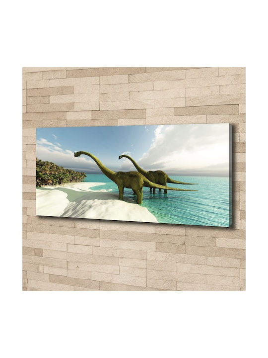 Canvas Wall Art Careful Finish Dinosaurs On The Beach 125x50 Cm
