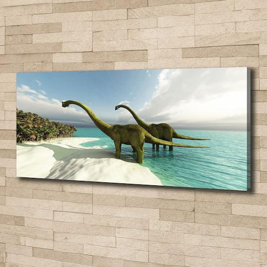 Canvas Wall Art Careful Finish Dinosaurs On The Beach 125x50 Cm
