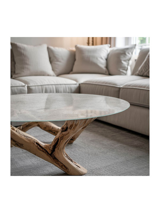 Round Table Panel Tempered Glass Concrete Pattern Cracks Ø 70 Cm