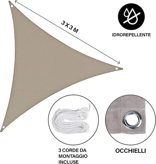 Triangle Shade Sail Ecru With Hoop 3m 190gr/m²