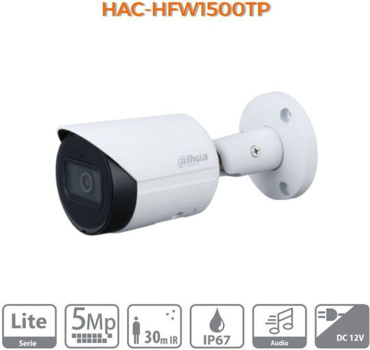 Dahua DH-HAC-HFW1500TP-0280B-S2 CCTV Камера за наблюдение Full HD+ 5MP Водоустойчива с Двупосочна Комуникация и Обектив 3.6мм Подходяща за Контакти Тип за Англия