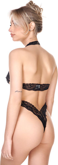 Sexy Dessous-Set Bralette Cut-outs Hochgeschnittenes String-Kleid Schwarz