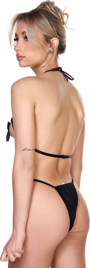 Bra Set String Panties Cut-Outs Bows Black