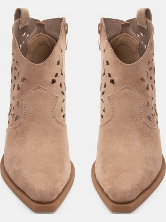 Women's Cowboy Boots with Medium Heel Beige