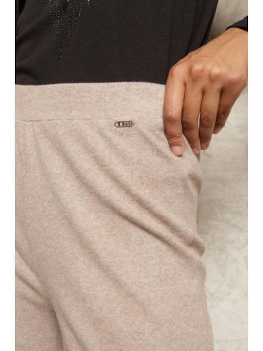 Women's Fabric Trousers with Elastic Relaxed Fit Earthenware Heather