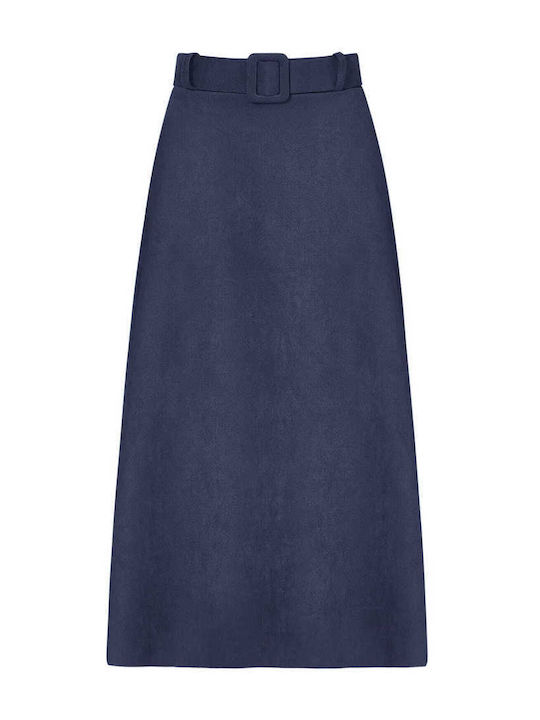 Celestino Women's Skirt Midi Suede Look Loose Fit Dark Blue