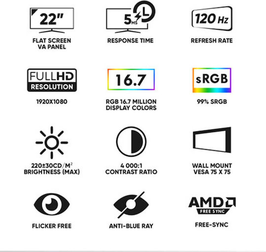 Armaggeddon PIXXEL+ PF22HD Super VA HDR Gaming Monitor 22" FHD 1920x1080 with Response Time 5ms GTG White