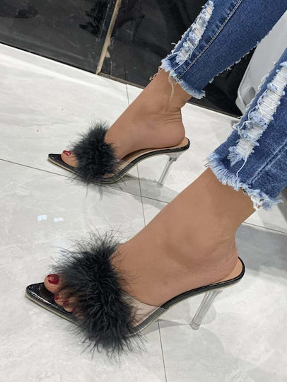 Damen Mode Sexy Transparente Hochhackige Schuhe Schwarz