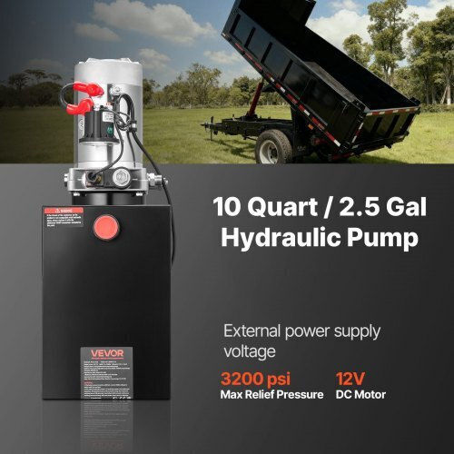 Vevor 10 L Hydraulic Power Unit Single Acting Dump Trailer Pump 22 Mpa Max Relief Pressure & 3.4 L Min Flow Rate Dc 12v Hydraulic Pump Metal Reservoir Dump Trailer Car Lifting