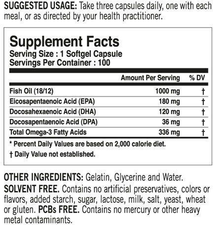 Now Foods Molecularly Distilled Omega 3 Fischöl 1000mg 100 Softgels