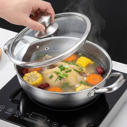 Cheffinger 32cm Wok Honigwabenbeschichtung Kratzfeste Mit Deckel Silber Cheffinger 32cm Wok Honigwabenbeschichtung Kratzfeste Mit Deckel Silber