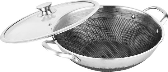 Cheffinger 32cm Wok Honeycomb Coating Scratch-resistant Lid Silver