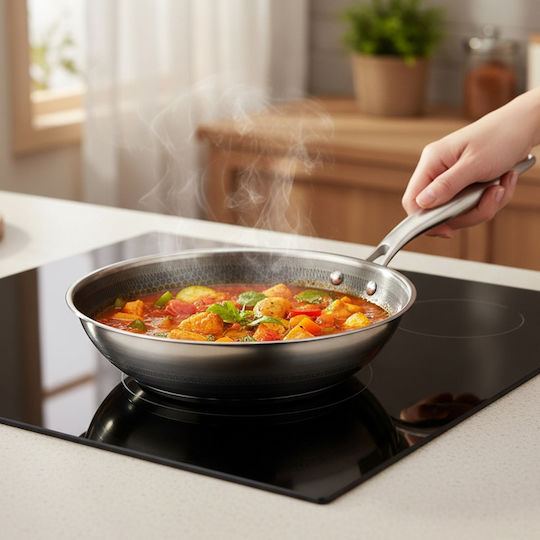 Cheffinger 28cm Frying Pan Honeycomb Coating Long Handle Silver