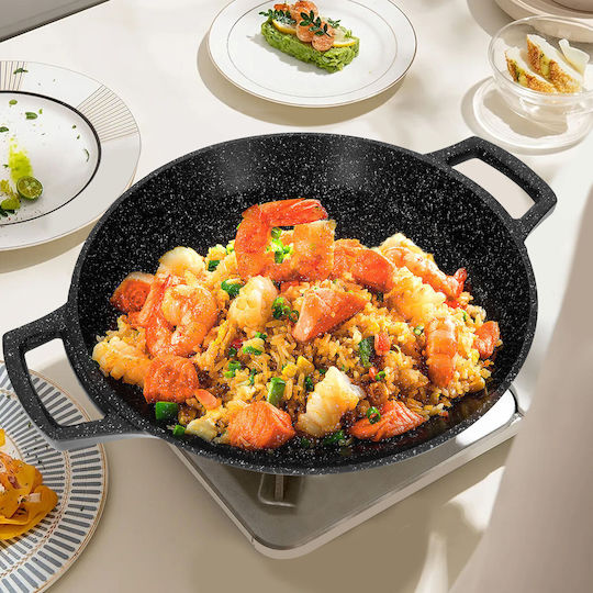 Cheffinger Paella Pan Non-stick Marble Effect 32 Cm Black