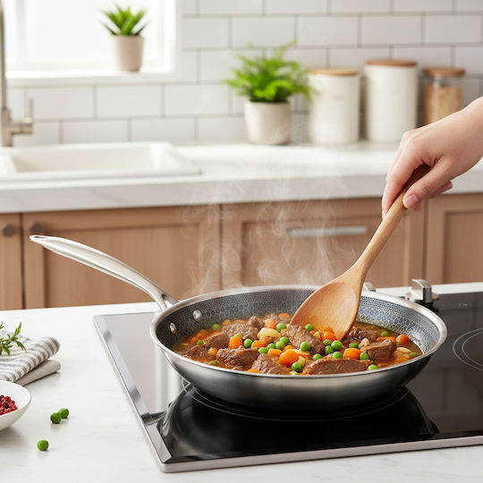 Cheffinger Tigaie 24cm Acoperire Tip Fagure Mâner Lung Argintie