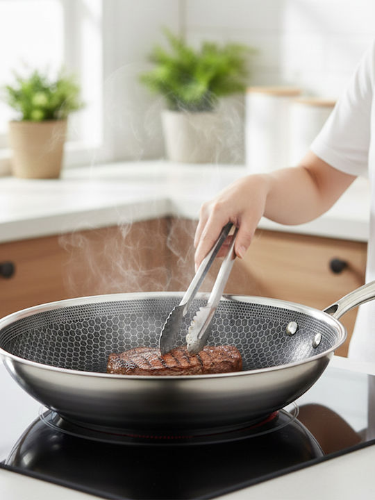 Cheffinger 32см Уок С Пчелна Пита Покритие Дълга Дръжка Сребрист