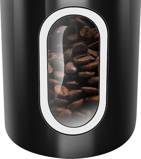 Cheffinger Set 3 Stackable Boxes Coffee Sugar Transparent Window Airtight Black