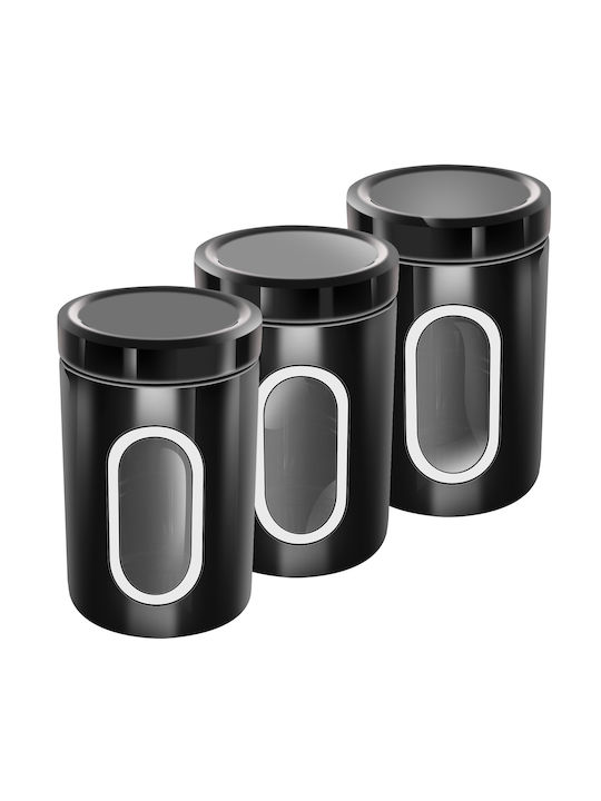 Cheffinger Set 3 Stackable Boxes Coffee Sugar Transparent Window Airtight Black