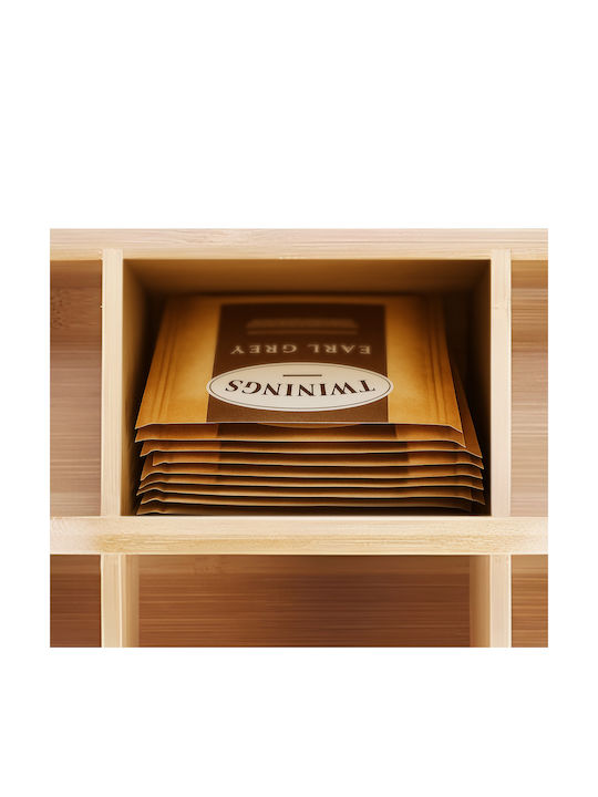 Cheffinger Glazed Tea Box 6 Elegant Practical Storage Compartments Brown Beige
