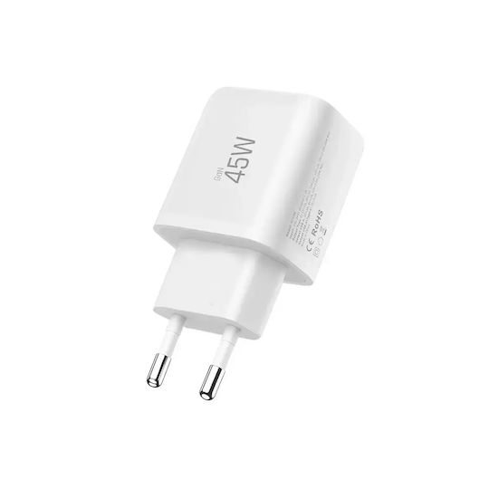 Tech-Protect Ladegerät GaN mit USB-A Anschluss und USB-C Anschluss und Kabel USB-C - Lightning 45W Stromlieferung / Schnellaufladung 3.0 Weißs (NCA45W)