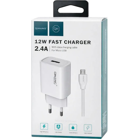 QIHANG Încărcător cu Port USB-A și Cablu micro USB 12W Albς (Z57)
