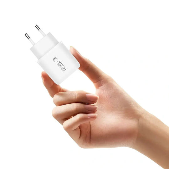 Tech-Protect Ladegerät GaN mit USB-A Anschluss und USB-C Anschluss und Kabel USB-C - Lightning 45W Stromlieferung / Schnellaufladung 3.0 Weißs (NCA45W)