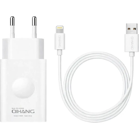 QIHANG Ladegerät mit USB-A Anschluss und Kabel Blitzschlag Schnellaufladung 3.0 Weißs (Z06)