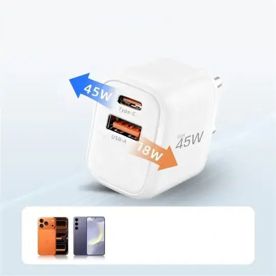 Tech-Protect Charger Without Cable GaN with USB-A Port and USB-C Port 45W Power Delivery / Quick Charge 3.0 Whites (NCA45W)