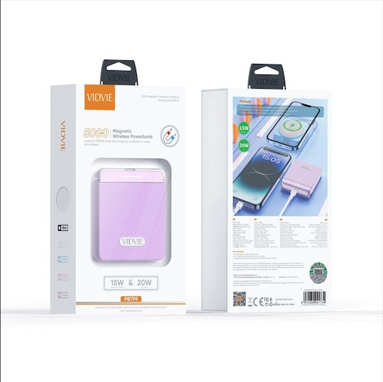 Vidvie PB799 MagSafe Power Bank 5000mAh 20W με Θύρα USB-C Power Delivery Μωβ