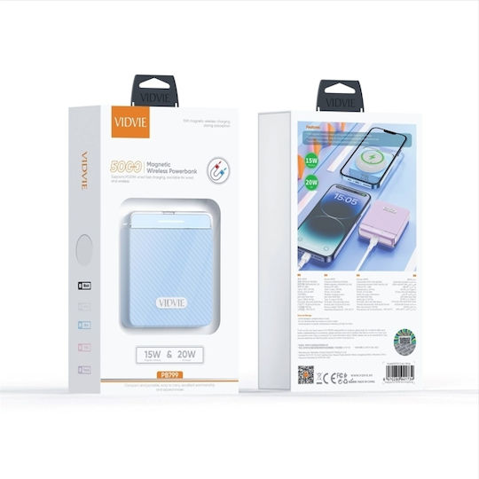 Vidvie PB799 MagSafe Power Bank 5000mAh 20W με Θύρα USB-C Power Delivery Μπλε