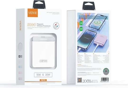 Vidvie PB799 Baterie Externă MagSafe 5000mAh 20W cu Port USB-C Power Delivery Alb