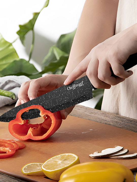 Cheffinger Set 4 Chef Kitchen Knives Marble Coating Sharpener Black