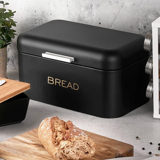 Cheffinger Bread Box Aluminum Handle 34x20x18cm Large Capacity Black