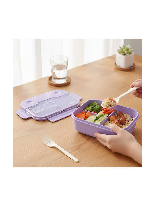 Cheffinger 700ml 3-compartment Food Container Spoon Fork Purple