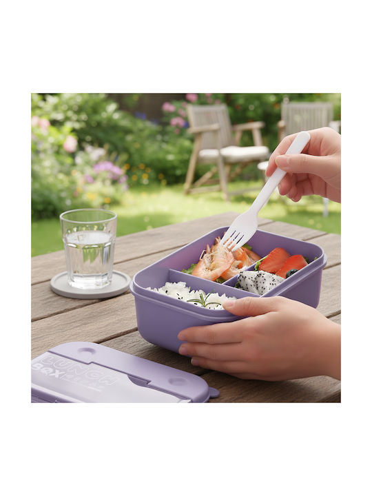 Cheffinger 700ml 3-compartment Food Container Spoon Fork Purple
